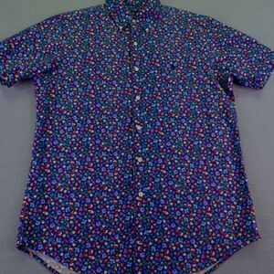 Blue Ditsy Floral Button Up Pony Half-Sleeve